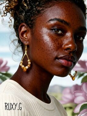 Gold Beaded Teardrop Earrings w/ Swarovski crystal